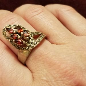 Vintage sterling silver, garnet, marcasite ring